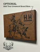 Cowboy Cattle Drive Laser Engraved Leatherette Wall Decor