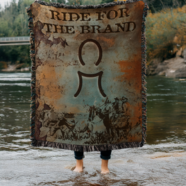 CUSTOM CATTLE BRAND Woven Accent Blanket Rustic Vintage Ride for the Brand Personalized Cowboy Accent Throw