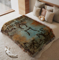 CUSTOM CATTLE BRAND Woven Accent Blanket Rustic Vintage Ride for the Brand Personalized Cowboy Accent Throw