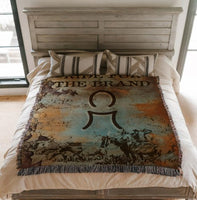 CUSTOM CATTLE BRAND Woven Accent Blanket Rustic Vintage Ride for the Brand Personalized Cowboy Accent Throw