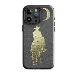 Western Cowboy Moon Gold Leaf Black Leather Printed Ranch Tough Case for iPhone®
