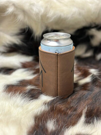 Leather Cattle Brand Custom Personalized Leather Beer Holder Western Country Gift for Ranchers Insulated Beverage Holder