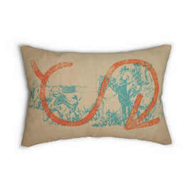 CUSTOM CATTLE BRAND Blue and Orange Distressed Print Cowboy Scene Polyester Lumbar Pillow Rustic Western Rustic Home Decor Throw Pillow