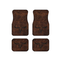 Longhorn Skull Set of 4 Universal Car Mats Rustic Western Truck Accessories Front and Back Four Door Floor Mats Cowboy Gift Idea for Pick Up