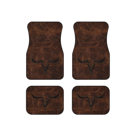 Longhorn Skull Set of 4 Universal Car Mats Rustic Western Truck Accessories Front and Back Four Door Floor Mats Cowboy Gift Idea for Pick Up