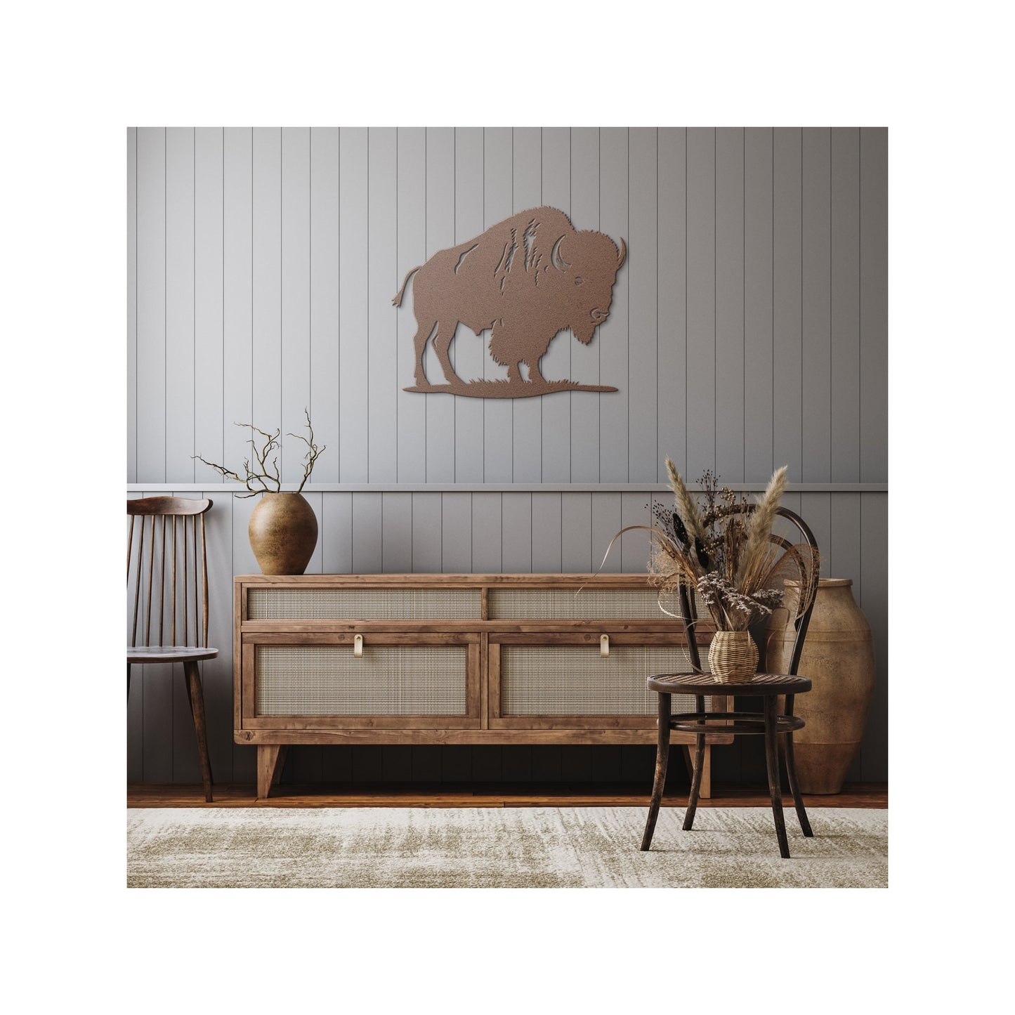 Buffalo Metal Wall Sign Rustic Wildlife Wall Art Cabin Lodge Metal Wall Decor Native American Animal Steel Artwork White Buffalo Standing