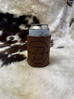 Leather Cattle Brand Custom Personalized Leather Beer Holder Western Country Gift for Ranchers Insulated Beverage Holder