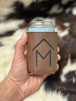 Leather Cattle Brand Custom Personalized Leather Beer Holder Western Country Gift for Ranchers Insulated Beverage Holder