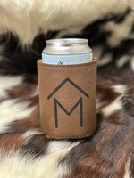 Leather Cattle Brand Custom Personalized Leather Beer Holder Western Country Gift for Ranchers Insulated Beverage Holder