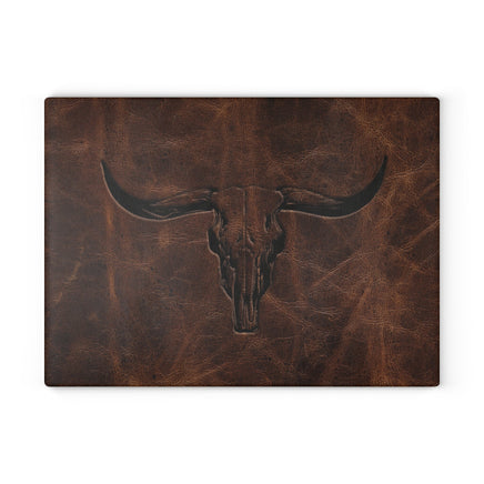 Longhorn Glass Cutting Board Texas Longhorn Skull Cattle Rancher Rustic Kitchen Accessory Western Home Decor Brown Leather Print