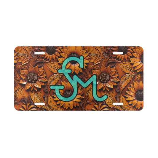 Stamped Sunflower Brand License Plate Cowboy Western Rancher Personalized Livestock Brand License Plate for Car or Truck