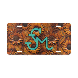 Stamped Sunflower Brand License Plate Cowboy Western Rancher Personalized Livestock Brand License Plate for Car or Truck