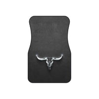 Texas Longhorn Front Car Mats (2x Front) Chrome Looking Universal Car Floor Mats Western Truck Accessories Ranchers Gift Idea Custom Vehicle