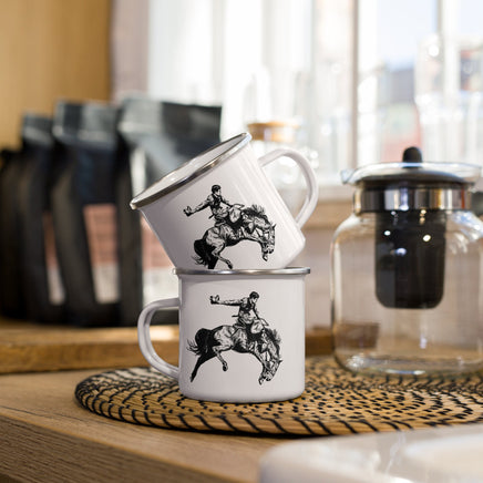 Vintage Rodeo Bronc Rider Enamel Coffee Mug Rancher Cowboy Gift Idea Saddle Bronc Rider Rodeo Artwork Cowboy Coffee Cup Rodeo Ink Drawing