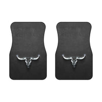 Texas Longhorn Front Car Mats (2x Front) Chrome Looking Universal Car Floor Mats Western Truck Accessories Ranchers Gift Idea Custom Vehicle