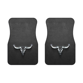 Texas Longhorn Front Car Mats (2x Front) Chrome Looking Universal Car Floor Mats Western Truck Accessories Ranchers Gift Idea Custom Vehicle