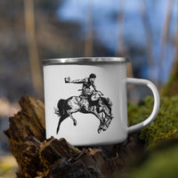 Vintage Rodeo Bronc Rider Enamel Coffee Mug Rancher Cowboy Gift Idea Saddle Bronc Rider Rodeo Artwork Cowboy Coffee Cup Rodeo Ink Drawing