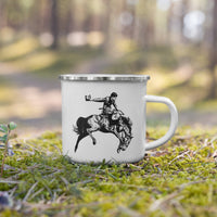 Vintage Rodeo Bronc Rider Enamel Coffee Mug Rancher Cowboy Gift Idea Saddle Bronc Rider Rodeo Artwork