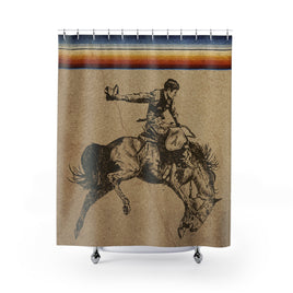 Cowboy Bronc Rider Shower Curtain Ranch House Rodeo Country Western Bathroom Decor Housewarming Gift Polyester Shower Curtain