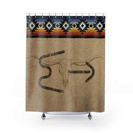 CUSTOM CATTLE BRAND Shower Curtain Vintage Tan Brown Longhorn Brand Navajo Ranch Farmhouse Gift Personalized Polyester Shower Curtain