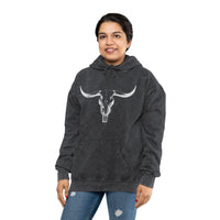 Texas Longhorn Western Rustic Stone Washed Unisex Mineral Wash Hoodie Unique Cowboy Vintage Western Hooded Sweatshirt