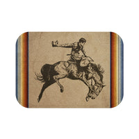 Vintage Bronc Rider Bath Mat Country Western Home Bathroom Decor Tan Background Retro Southwestern Farmhouse Bathroom Floor Mat Padded Mat