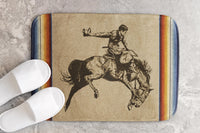 Vintage Bronc Rider Bath Mat Country Western Home Bathroom Decor Tan Background Retro Southwestern Farmhouse Bathroom Floor Mat Padded Mat