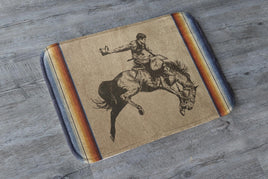 Vintage Bronc Rider Bath Mat Country Western Home Bathroom Decor Tan Background Retro Southwestern Farmhouse Bathroom Floor Mat Padded Mat