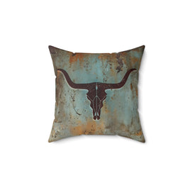 Western Longhorn Square Pillow Spun Polyester Indoor Couch or Bed Throw Pillow Country Western Boho Home Decor Vintage Theme Rustic Decor