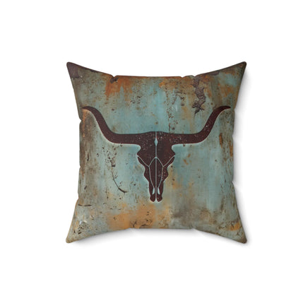 Western Longhorn Square Pillow Spun Polyester Indoor Couch or Bed Throw Pillow Country Western Boho Home Decor Vintage Theme Rustic Decor