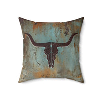 Western Longhorn Square Pillow Spun Polyester Indoor Couch or Bed Throw Pillow Country Western Boho Home Decor Vintage Theme Rustic Decor