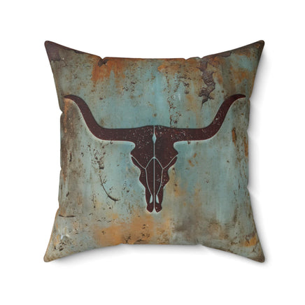 Western Longhorn Square Pillow Spun Polyester Indoor Couch or Bed Throw Pillow Country Western Boho Home Decor Vintage Theme Rustic Decor