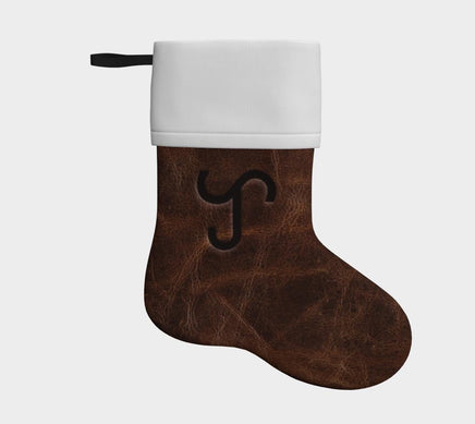 CUSTOM CATTLE BRAND Holiday Stocking Rustic Western Christmas Decorations Leather Pattern Printed Cowboy Ranch Livestock Brand Stocking