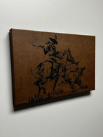 Cowboy Cattle Drive Vintage Art Laser Engraved Leatherette Wall Decor Rustic Leather Raised Wall Art for Ranch or Western Themed Room Decor