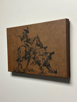 Cowboy Cattle Drive Vintage Art Laser Engraved Leatherette Wall Decor Rustic Leather Raised Wall Art for Ranch or Western Themed Room Decor