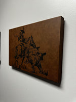 Cowboy Cattle Drive Vintage Art Laser Engraved Leatherette Wall Decor Rustic Leather Raised Wall Art for Ranch or Western Themed Room Decor