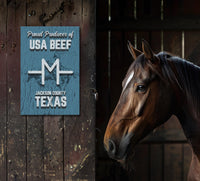 Custom CATTLE BRAND Proud Producers of USA Beef Vintage Retro Antique Looking Metal Composite Ranch Sign Western Cattle Ranch Cowboy Art