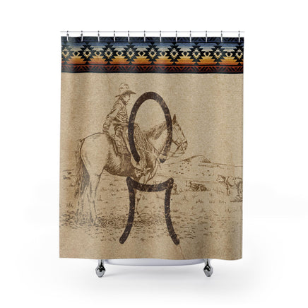 CUSTOM CATTLE BRAND Vintage Western Cowboy Looking Over Cattle Shower Curtain Ranch House Rodeo Country Western Bathroom Decor Gift
