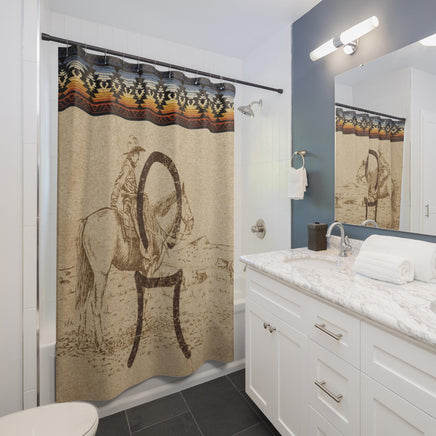 CUSTOM CATTLE BRAND Vintage Western Cowboy Looking Over Cattle Shower Curtain Ranch House Rodeo Country Western Bathroom Decor Gift