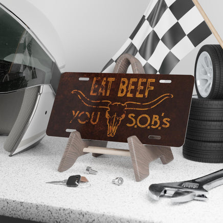 Eat Beef You SOB's License Plate Rancher Truck Car Custom Plates Western Cattle Producer Gift Idea Vanity Plate for Livestock Producers