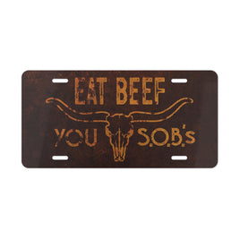 Eat Beef You SOB's License Plate Rancher Truck Car Custom Plates Western Cattle Producer Gift Idea Vanity Plate for Livestock Producers