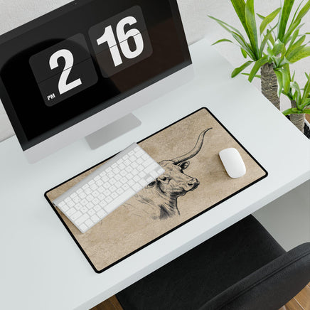 Rustic Longhorn Desk Mat, Home Office Decor, Stylish Mouse Pad, Cow Print Desk Matt Accessories, Vintage Cow Desk Mat Ranch Lodge Office