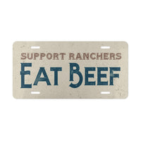 EAT BEEF Support Ranchers License Plate Burgundy and Teal on Tan Background Rancher Truck Accessory Cattle Livestock Vehicle Accessories
