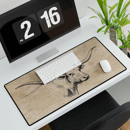 Rustic Longhorn Desk Mat, Home Office Decor, Stylish Mouse Pad, Cow Print Desk Matt Accessories, Vintage Cow Desk Mat Ranch Lodge Office