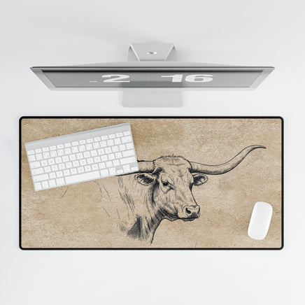 Rustic Longhorn Desk Mat, Home Office Decor, Stylish Mouse Pad, Cow Print Desk Matt Accessories, Vintage Cow Desk Mat Ranch Lodge Office