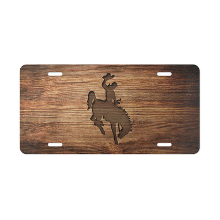 Bronc Rider Wyoming License Plate Rodeo Rustic Western Wood Print Vintage Retro Rancher Truck Vehicle Accessory