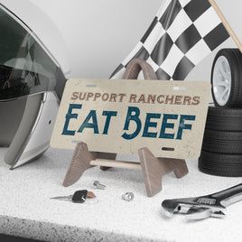 EAT BEEF Support Ranchers License Plate Burgundy and Teal on Tan Background Rancher Truck Accessory Cattle Livestock Vehicle Accessories