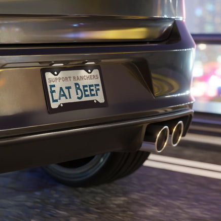 EAT BEEF Support Ranchers License Plate Burgundy and Teal on Tan Background Rancher Truck Accessory Cattle Livestock Vehicle Accessories