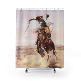 Vintage Western Bronc Shower Curtain Rustic Ranch Lodge Farmhouse Polyester Bathroom Shower Curtain Western Artwork Bathroom Decor
