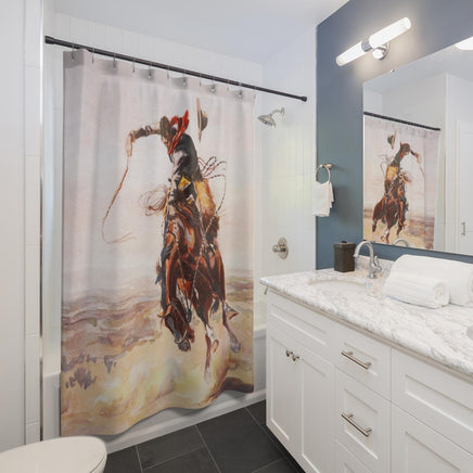 Vintage Western Bronc Shower Curtain Rustic Ranch Lodge Farmhouse Polyester Bathroom Shower Curtain Western Artwork Bathroom Decor